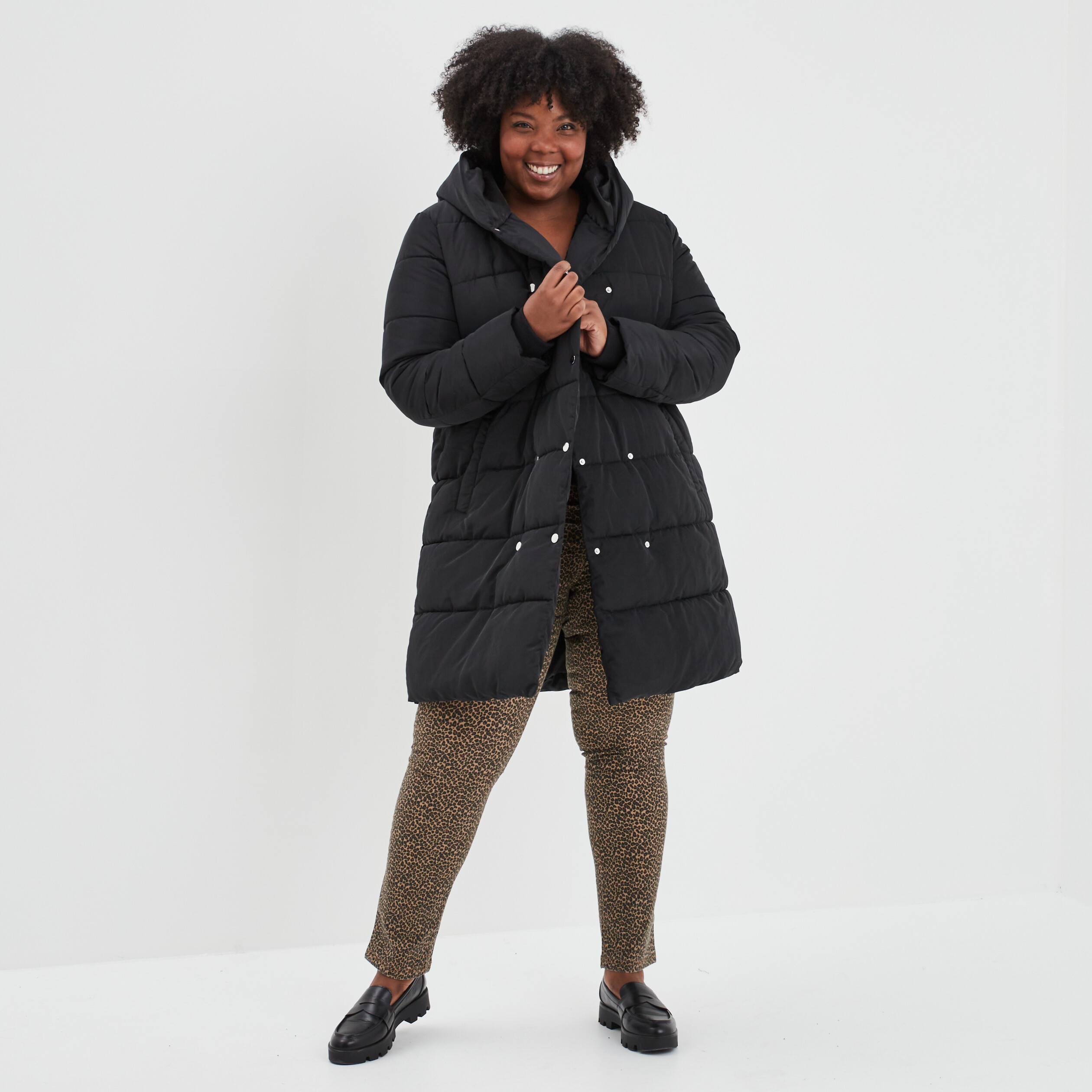 Manteau matelassé col montant châle noir femme grande taille | La Halle