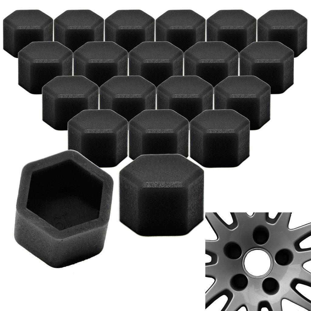 RYHX Radkappe 20x Radschrauben Silikon Kappen Set Abdeckung SW17 17MM Schwarz