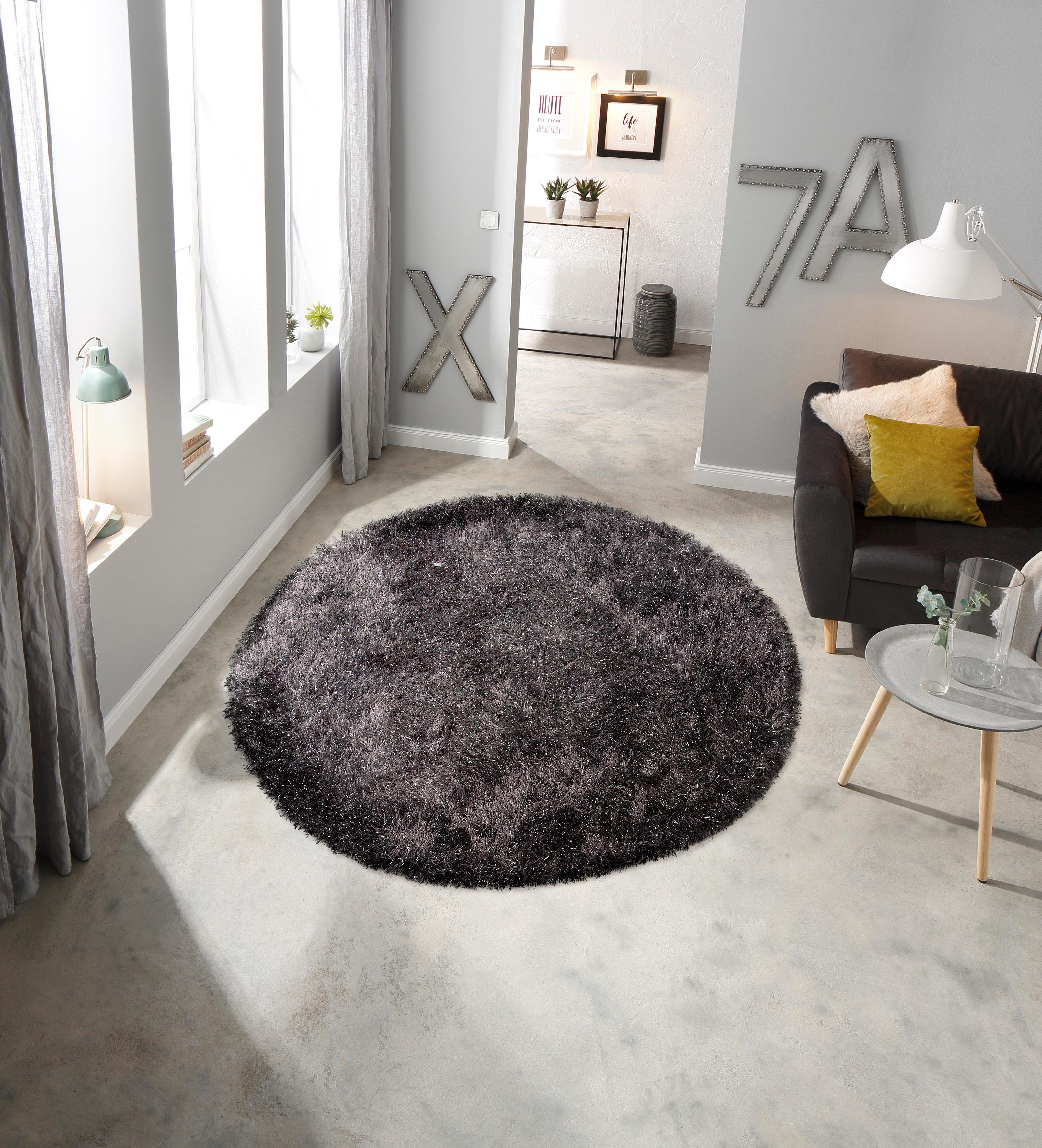 Hochflor-Teppich Glossy 411, merinos, rund, Höhe: 70 mm, besonders weich durch Microfaser, Wohnzimmer