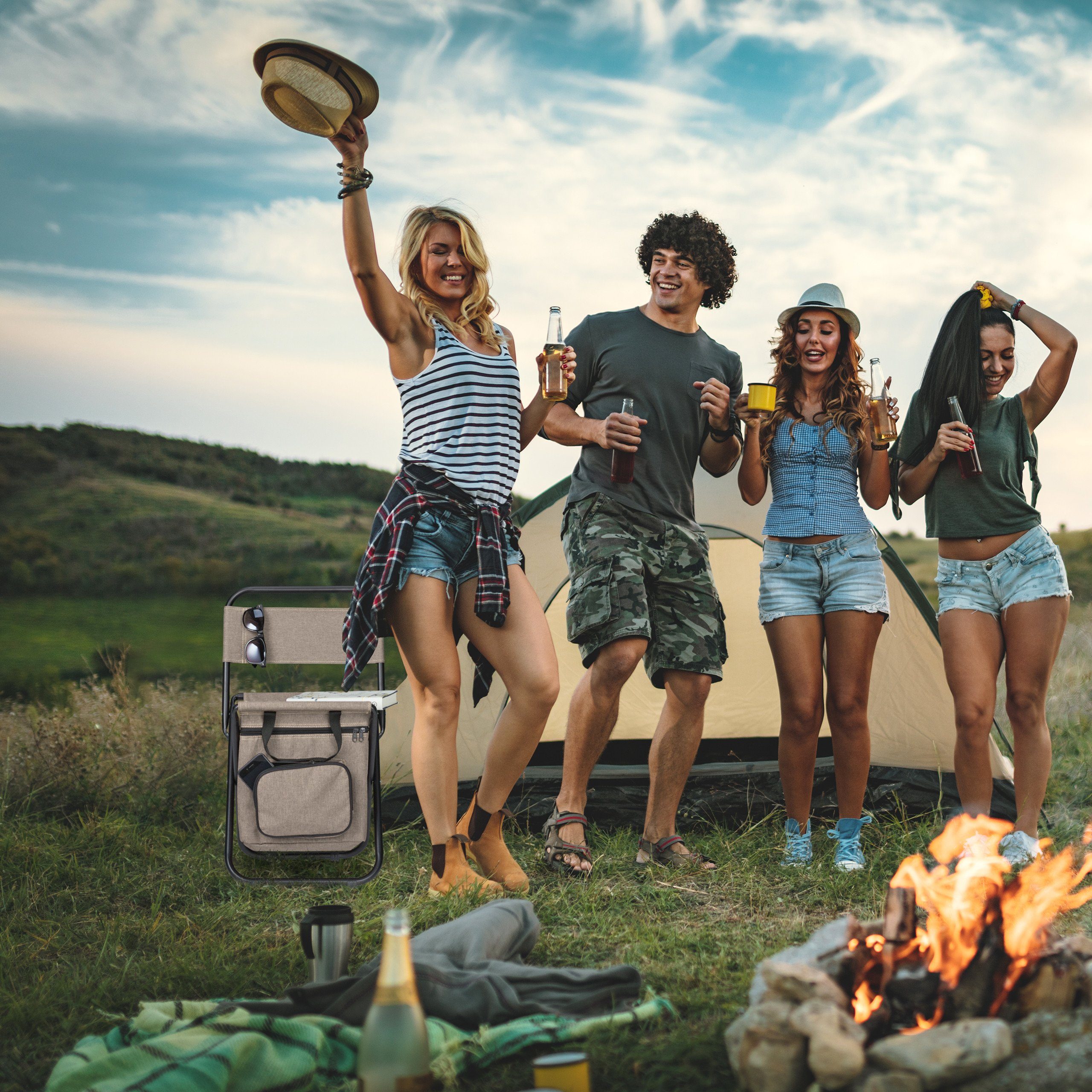 relaxdays Campinghocker Beiger Campinghocker mit Lehne