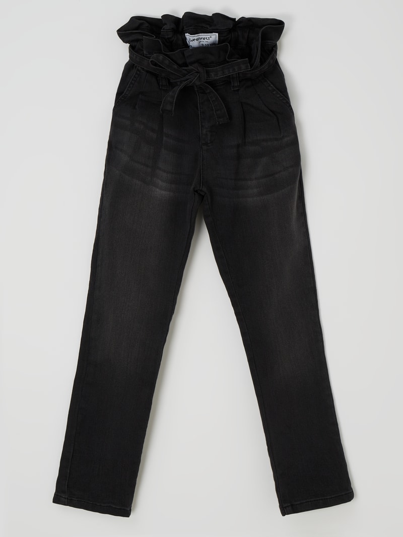 Jeans mit Paperbag-Bund in schwarz