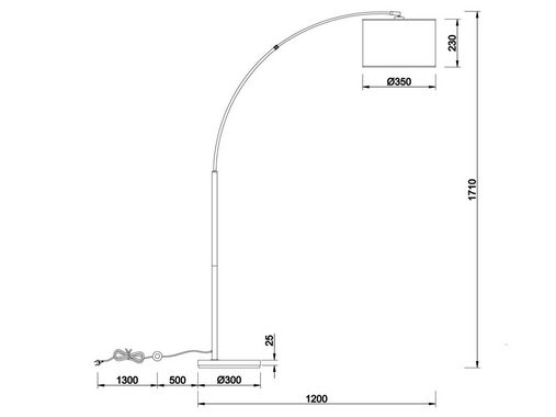 meineWunschleuchte LED Bogenlampe, Dimmfunktion, LED wechselbar, Warmweiß, Designer Bogen-stehlampe dimmbar große Ausladung Esstisch, Höhe 171cm