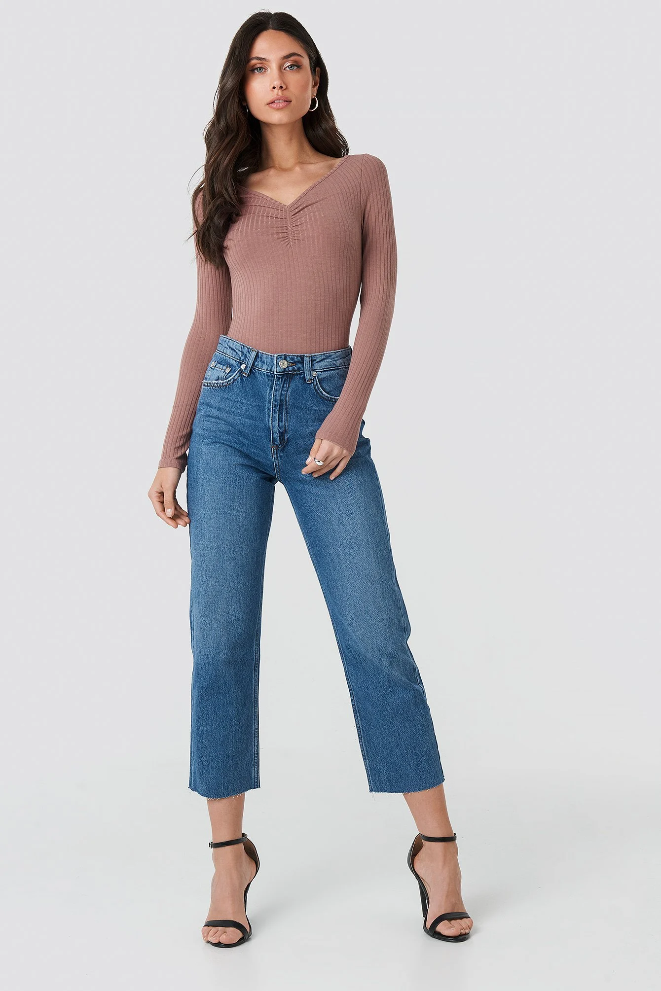 Front Ruched Ribbed Top