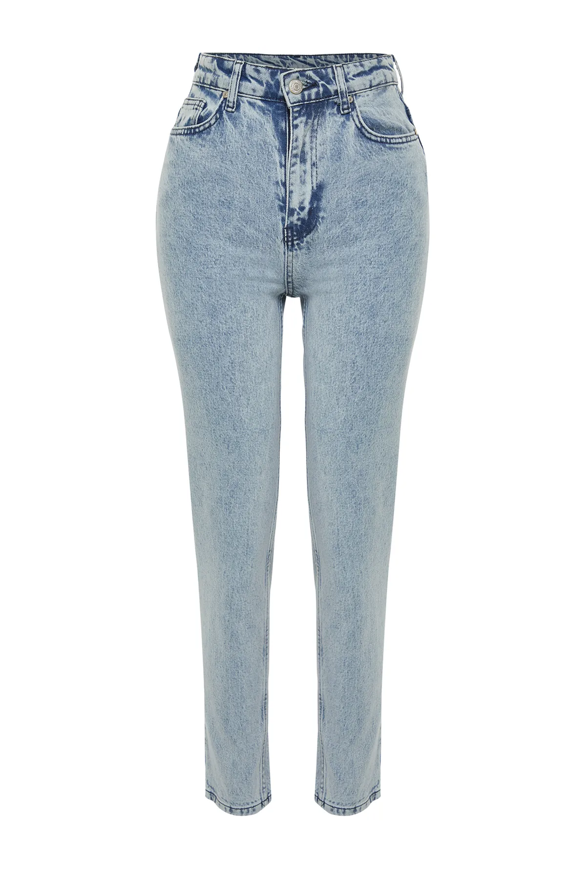 Trendyol Collection  Blaue, nachhaltigere Mom-Jeans mit hoher Taille und schmaler Passform TWOSS24JE00081