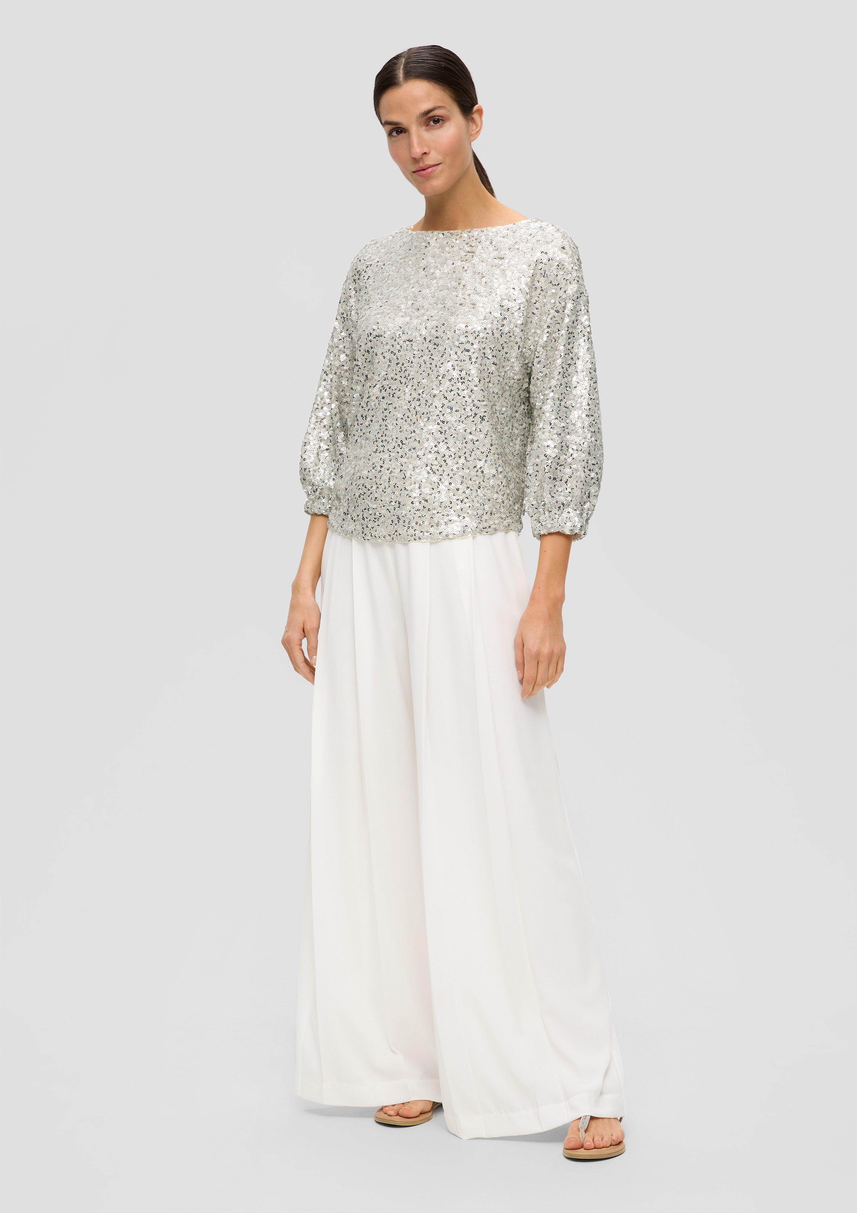 Mesh-Bluse mit Pailletten-Besatz  2137060-0700