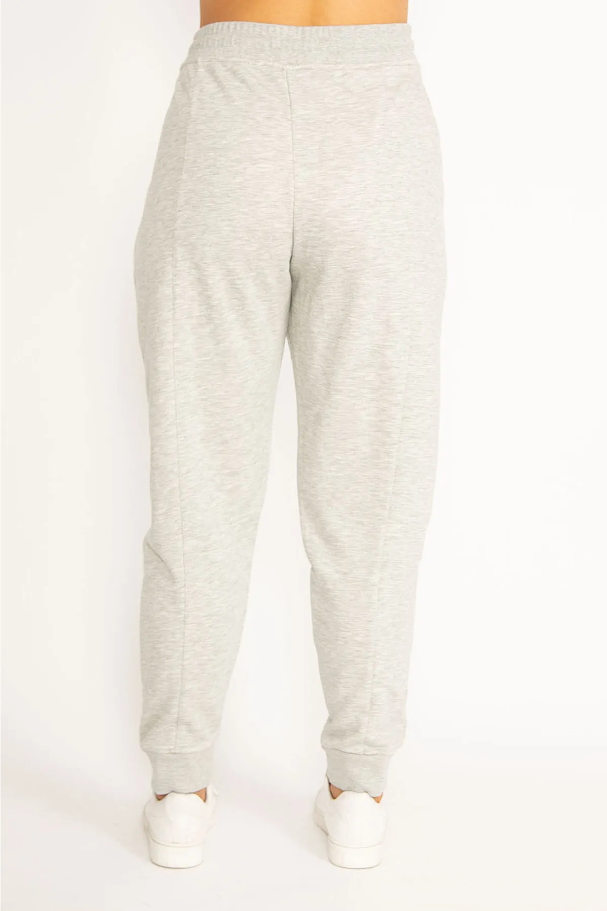 Şans  Damen-Sporthose, große Größe, graue Taschenstickerei, detaillierte gerippte Taille, elastische Taille und Schnürung, Sporthose 65n31257