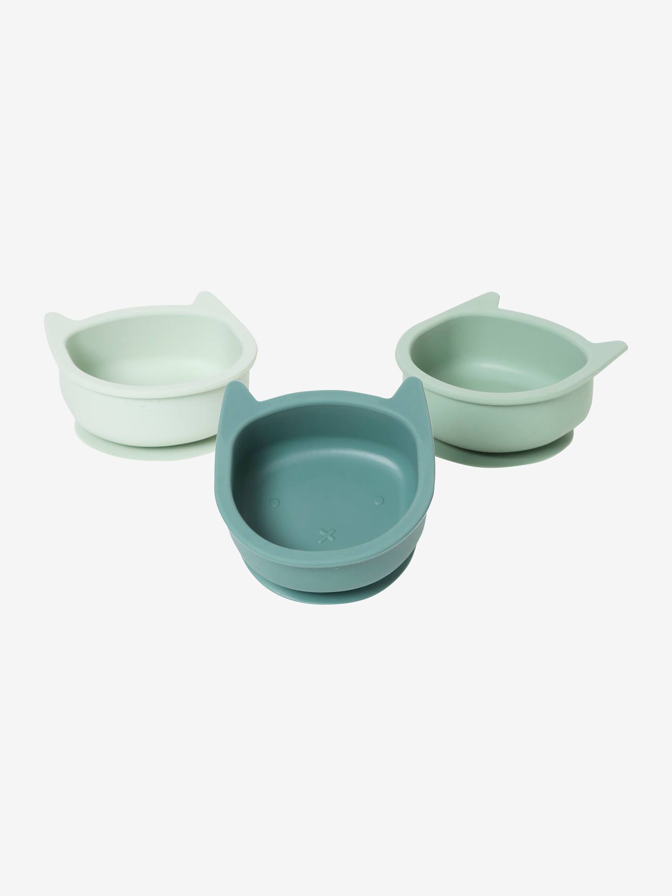 Lot de 3 bols en silicone Chat lot vert