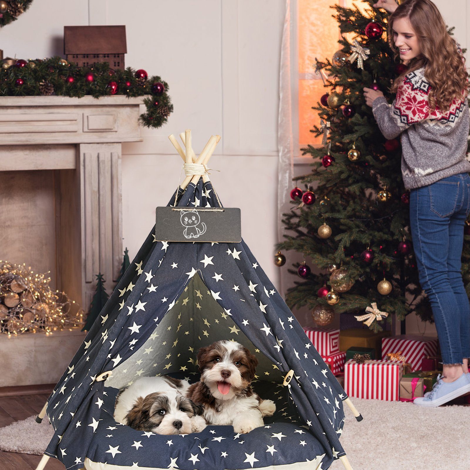 Ealing Tipi-Zelt Pet Zelt für Haustiere, (mit Zeltunterlage), Haustierzelt Katzen Hundezelt Hunde Katzenbett mit Kissen