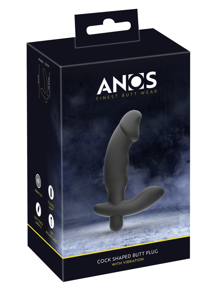 ANOS Prostata-Vibrator C*ck Shaped Butt Plug with Vibration in schwarz günstig kaufen 14 cm
