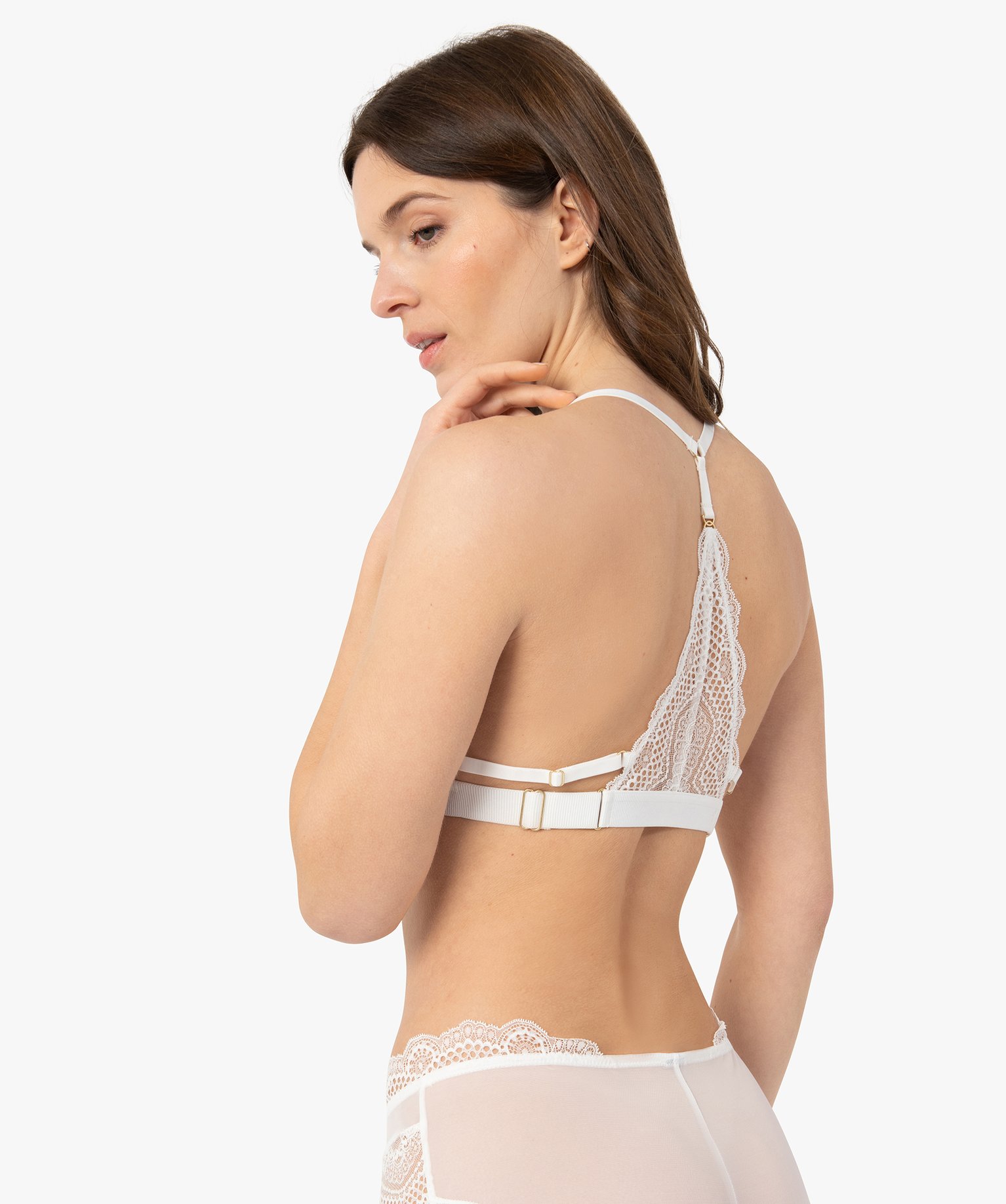 Brassière à bonnets triangles en dentelle avec dos travaillé blanc | GEMO