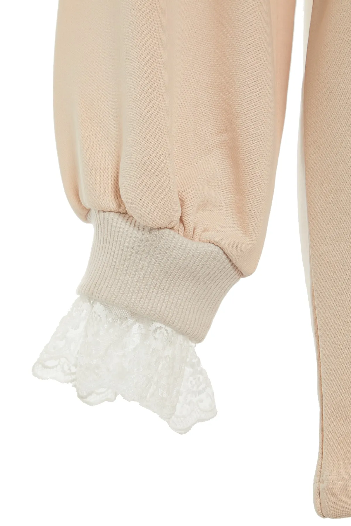 Trendyol Modest  Beige Stricktunika mit Spitzenkragen TCTAW23UK00055