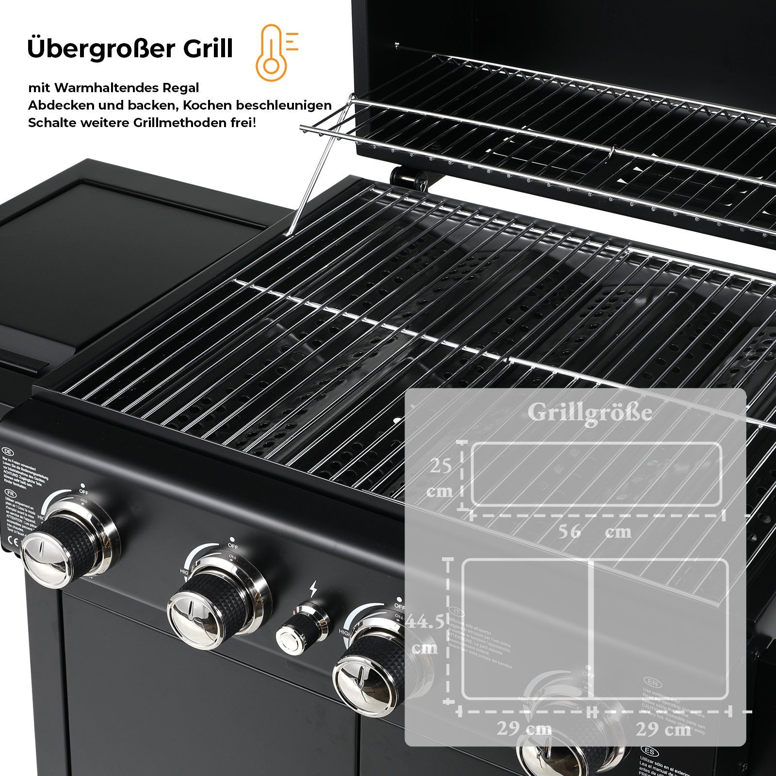 TLGREEN Gasgrill Gasgril BBQ Grillwagen 4+1 Brenner Große Grillfläche
