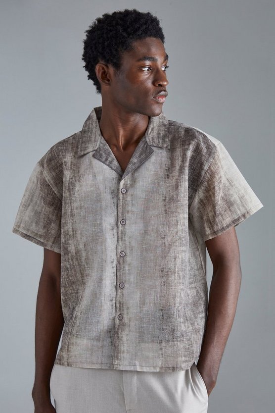 Kastiges transparentes Batik Hemd mit kurzen Ärmeln
