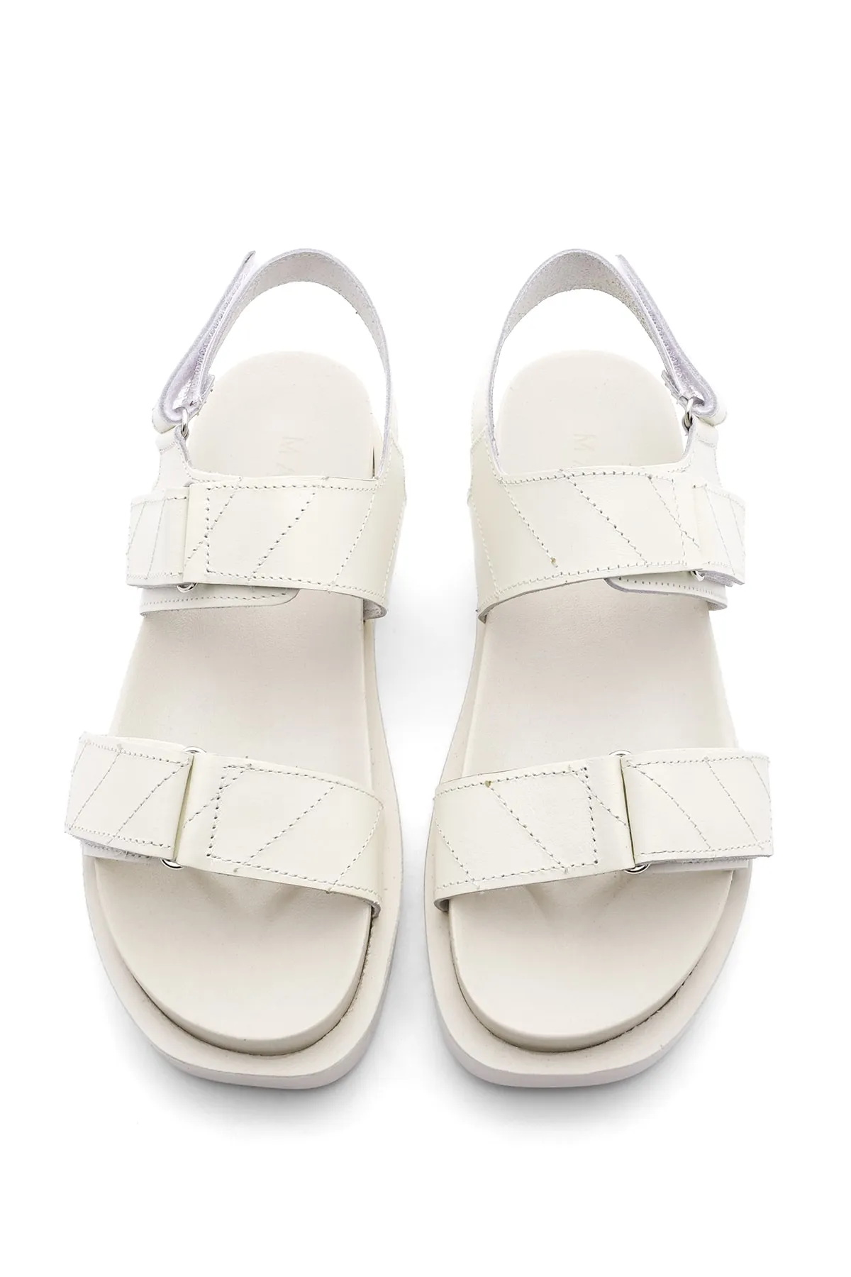Marjin  Damen Sandalen mit Klettverschluss aus echtem Leder Hifaz Beige