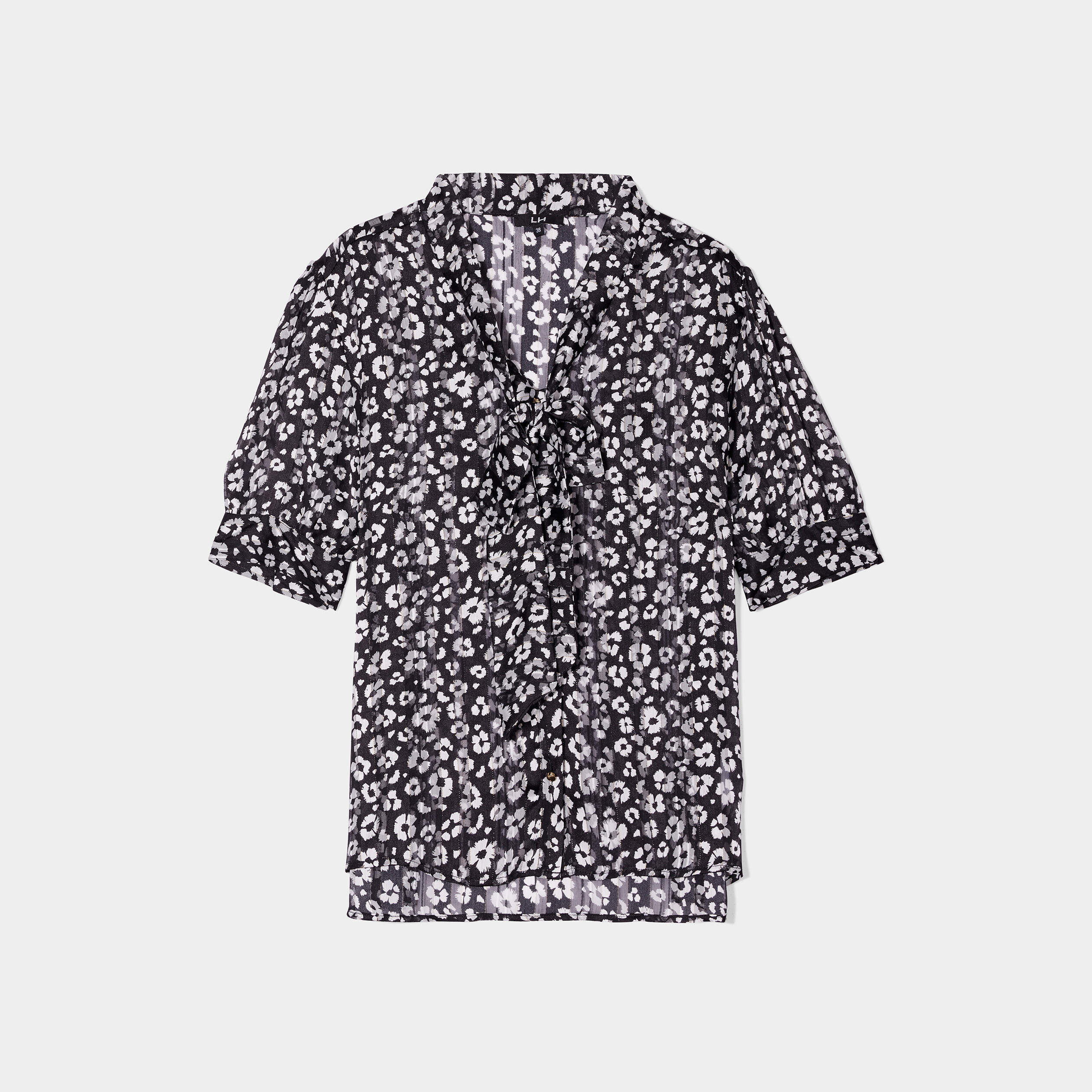 Blouse col lavalière manches courtes noir femme | La Halle