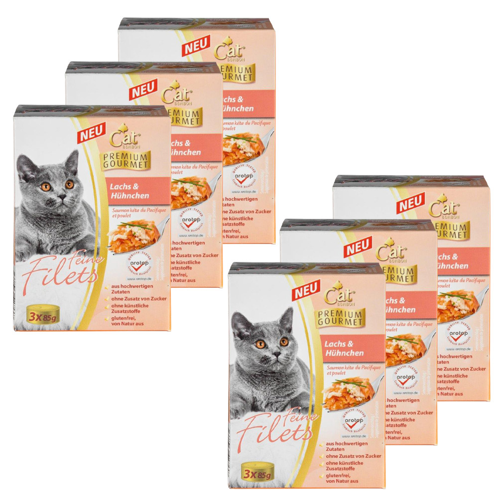 CAT BONBON Feine Filets, Lachs & Hühnchen, 3 x 85 gr. - 6er Set