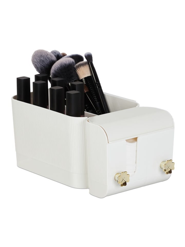 relaxdays Kosmetik Organizer in Weiß/ Gold - (B)24 x (H)10 x (T)12,5 cm günstig kaufen onesize