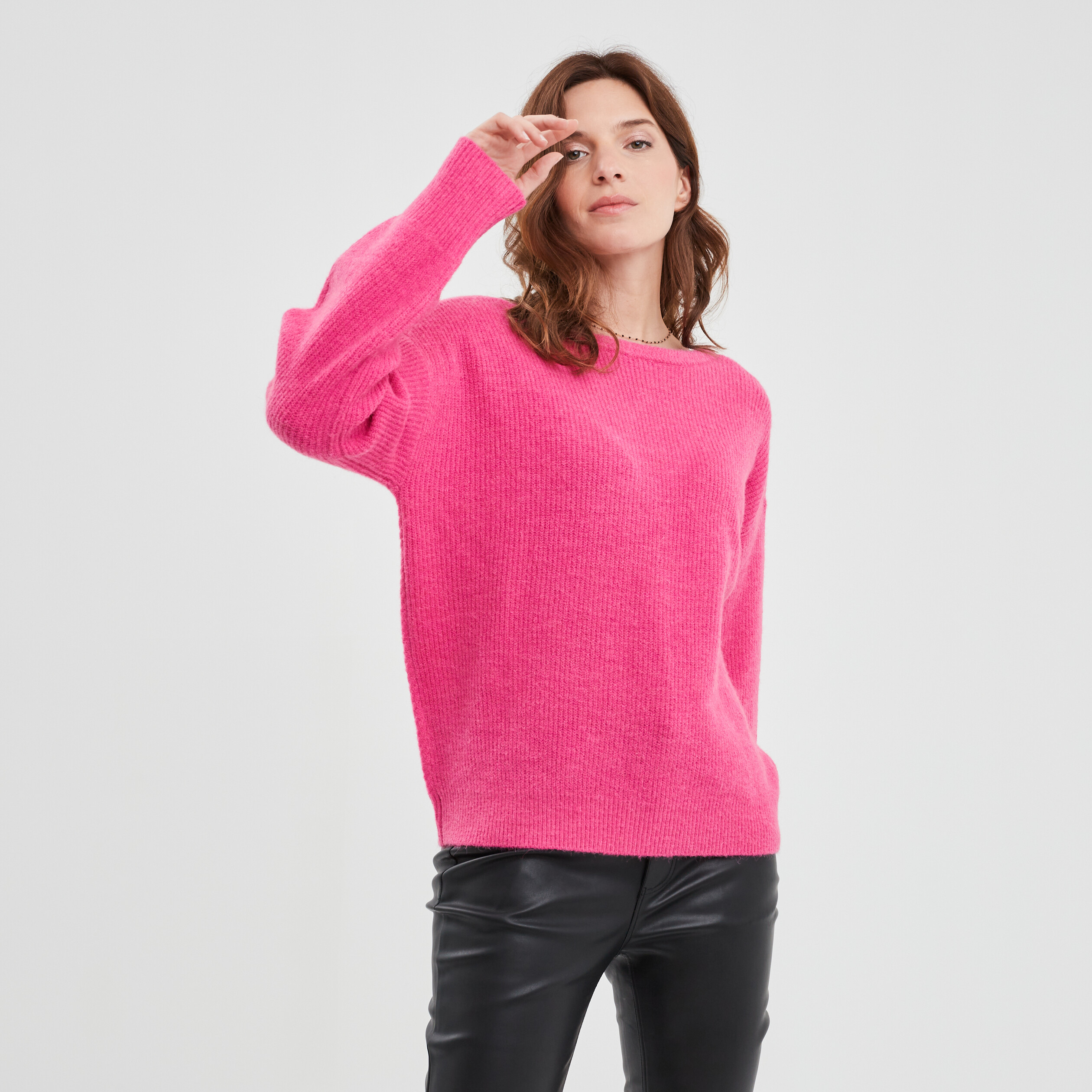 Pull réversible dos col en V rose fushia femme | La Halle