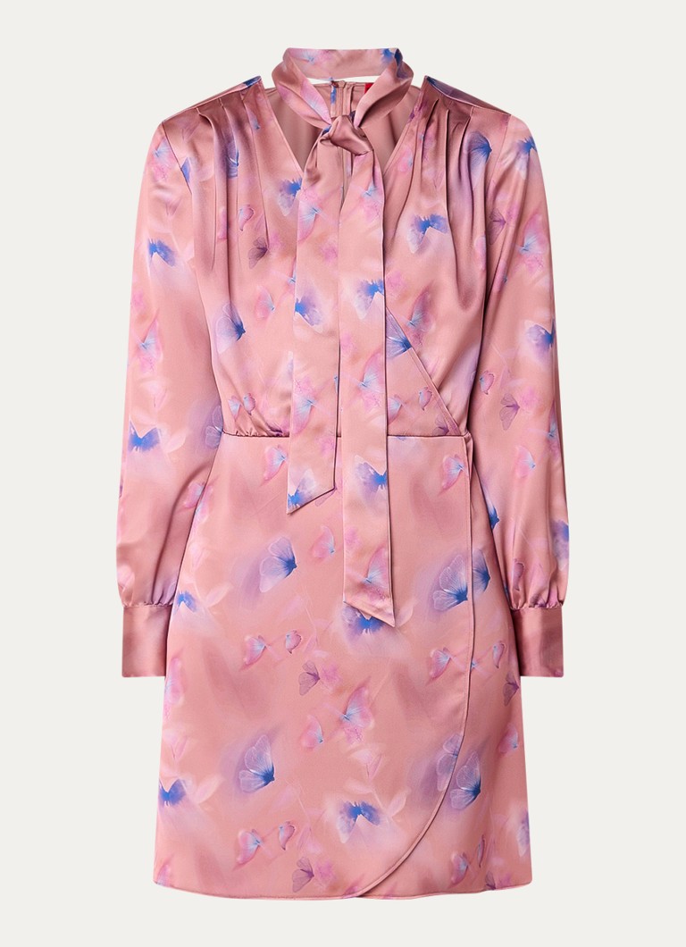 Robe tunique courte en satin Kelanie de HUGO BOSS, imprimée et à col châle