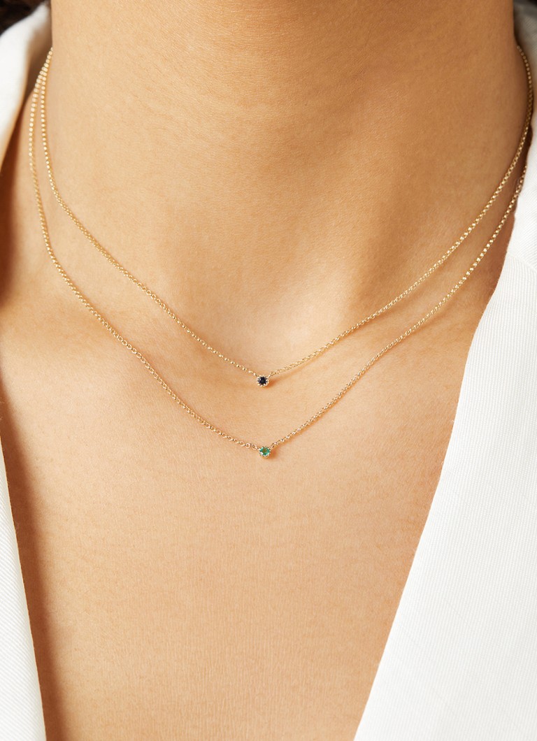 Diamond Point Yellow gold necklace 0.05 ct blue sapphire Joy