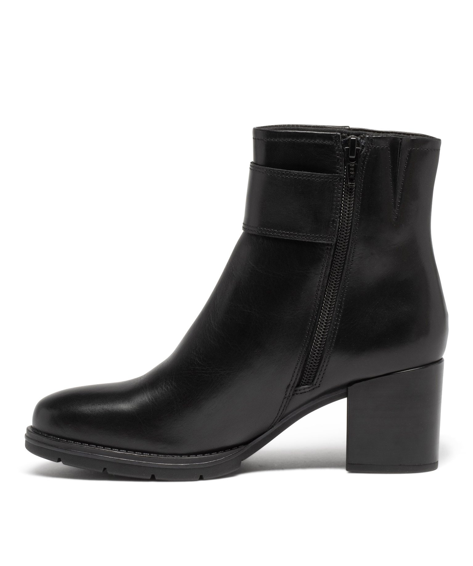 Boots femme à talon carré dessus en cuir uni et à zip - P... noir | GEMO