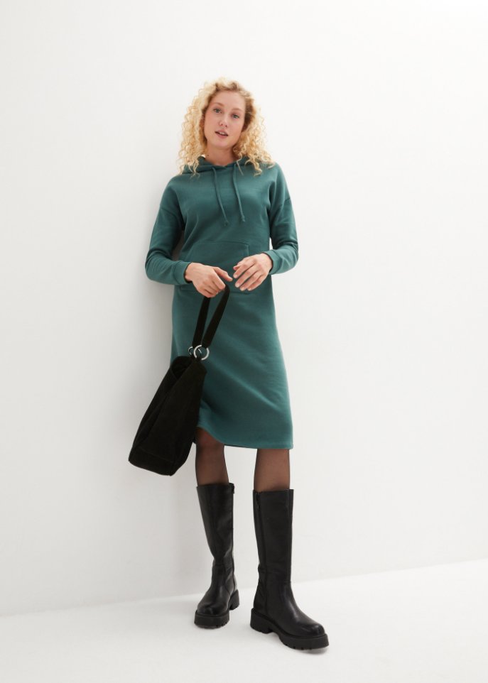 Sweatkleid mit Kängurutasche und Biobaumwolle