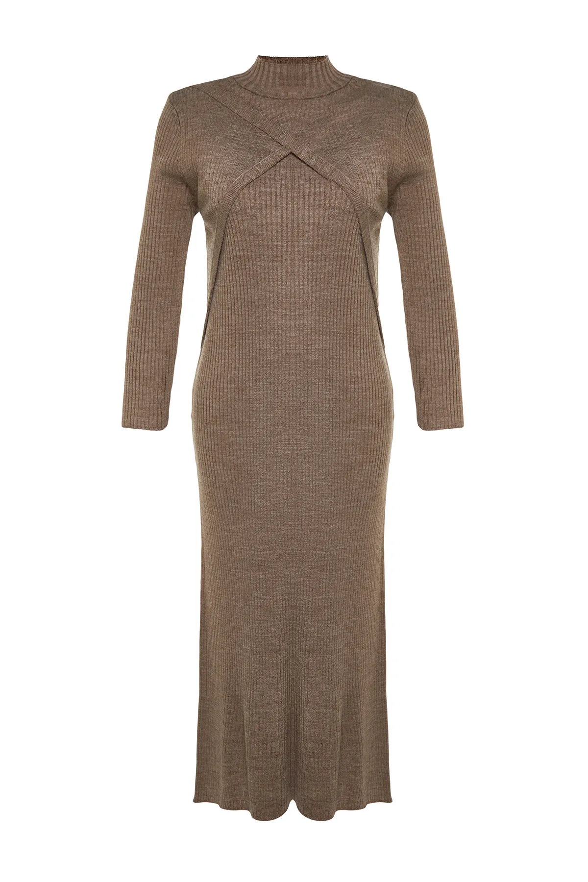 Trendyol Modest  Nerzfarbenes, zweireihiges Bolero-Strickkleid mit Details TCTAW24EB00011