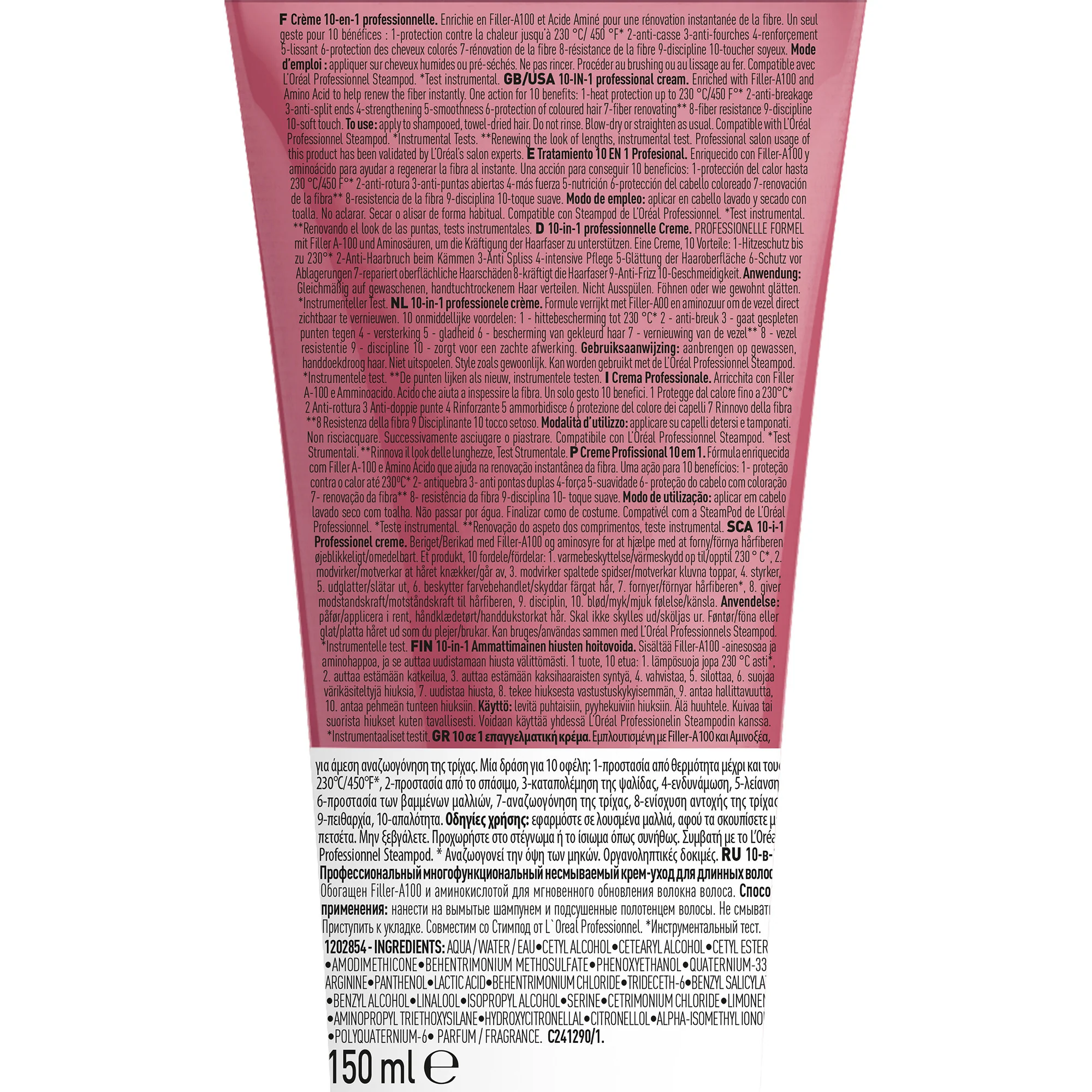 SERIE EXPERT New Pro Longer Crema 10 en 1 - Crema para peinar y dar acabado al cabello, Crema para el cabello