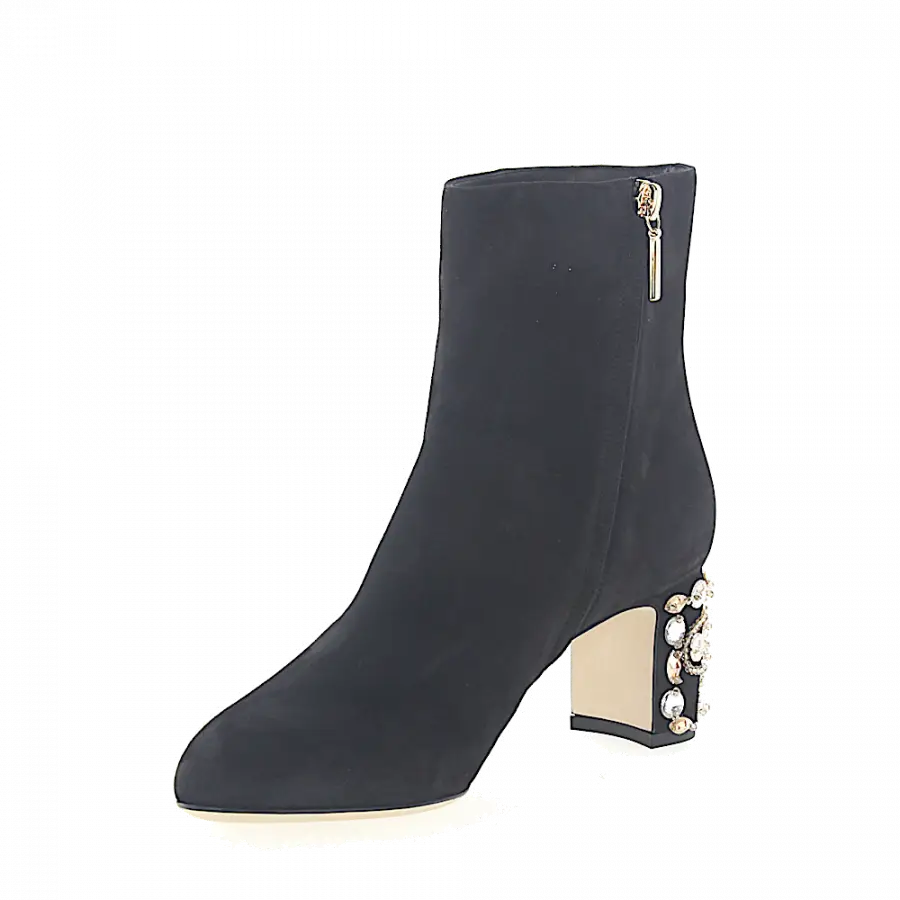 Dolce & Gabbana - Stiefeletten Kalbsleder Veloursleder Kristallverzierung schwarz - schwarz