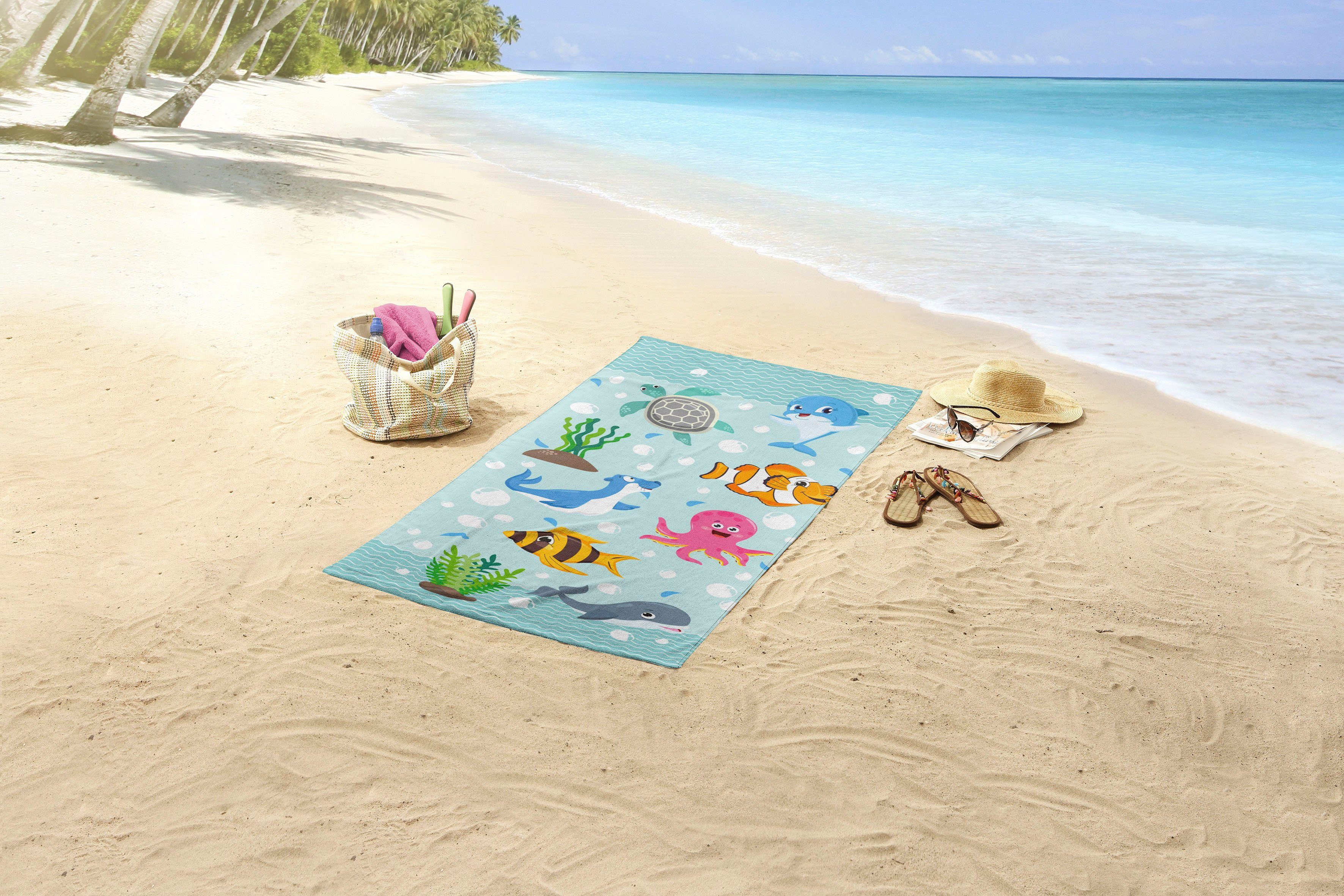 good morning Strandtuch Seaworld, Microfaser (1-St), mit niedlichen Meerestieren, trocknet schnell, Kinder