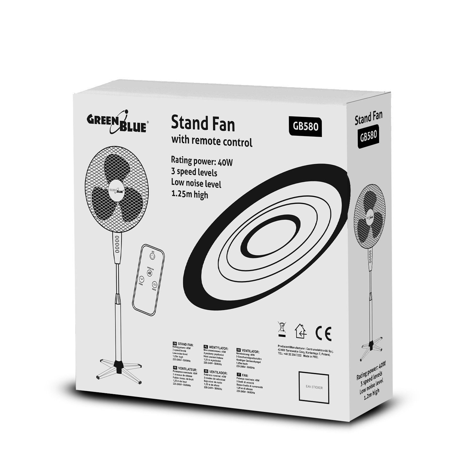 GreenBlue Standventilator GB580, mit Schwenkfunktion, Timer, 3 Betriebsmodi & Fernbedienung