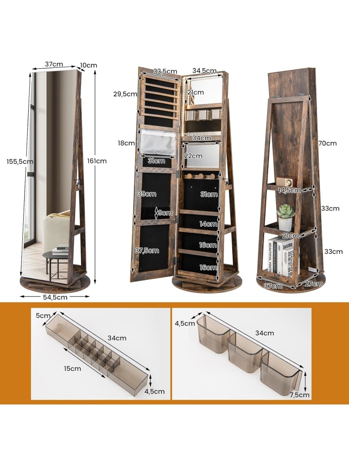 COSTWAY Schmuckschrank 3 in 1 drehbar in Braun günstig kaufen onesize