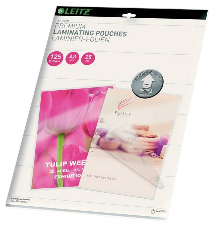 Leitz iLAM Premium Laminierfolien DIN A3 Glänzend 125 Mikron (2 x 125) Transparent 25 Stück