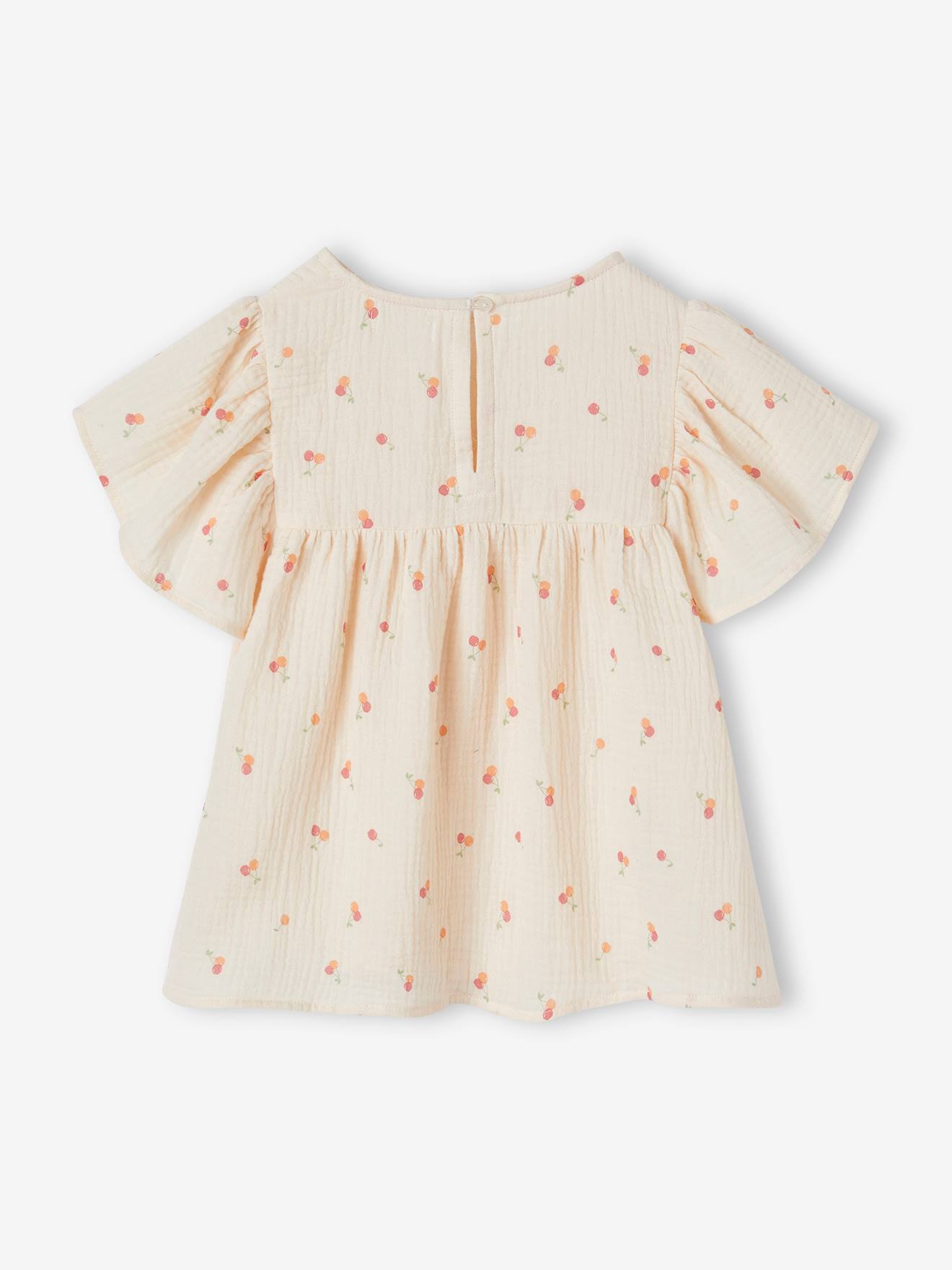 Vertbaudet Mädchen Bluse mit Schmetterlingsärmeln, Bio-Baumwolle - rosa