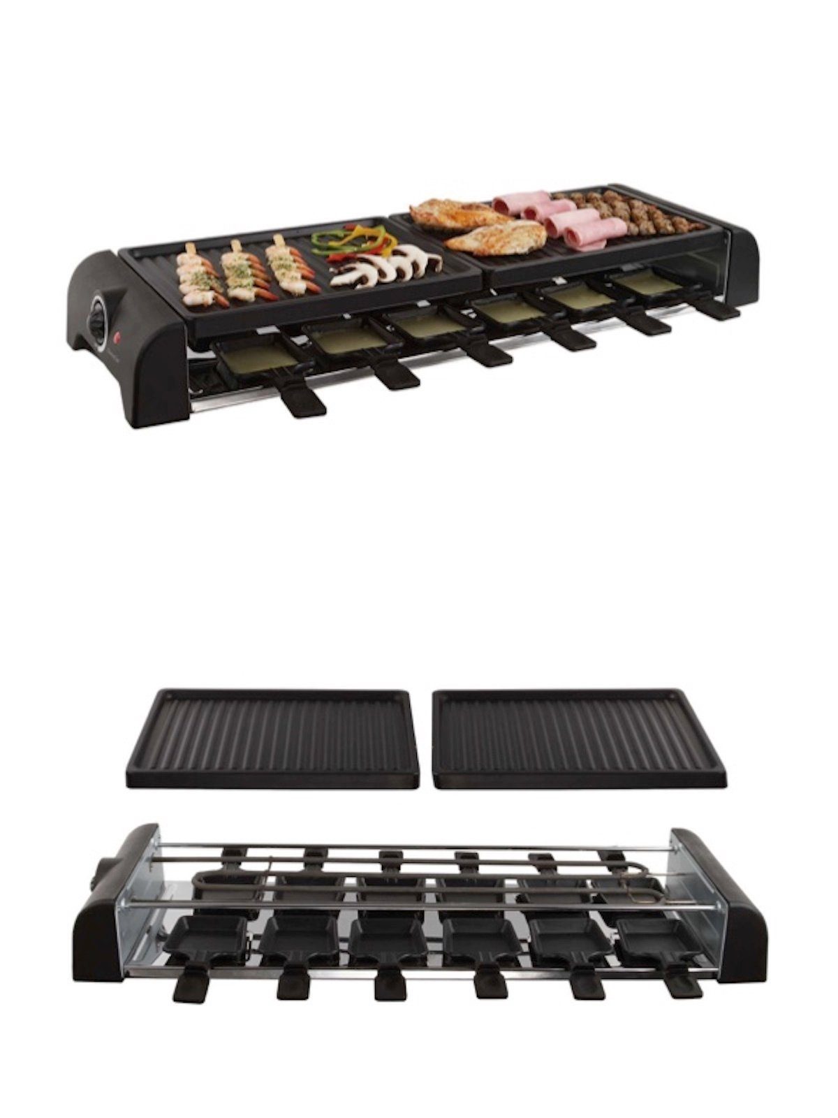 LIVOO Raclette LIVOO Raclette-Grill Raclette-Party-Set 12 Personen DOC185, 12 Raclettepfännchen, 1800,00 W, Antihaftbeschichtung, abnehmbare Grillplatten, rutschfeste Füße