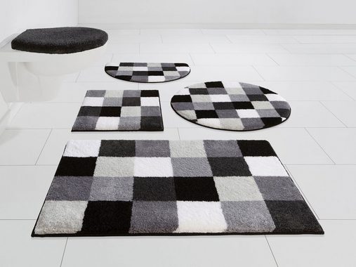 Badematte Mosaik Grund, Höhe 20 mm, rutschhemmend beschichtet, fußbodenheizungsgeeignet, Kunstfaser, rechteckig, angenehm weich, Badematten auch als 3 teiliges Set erhältlich