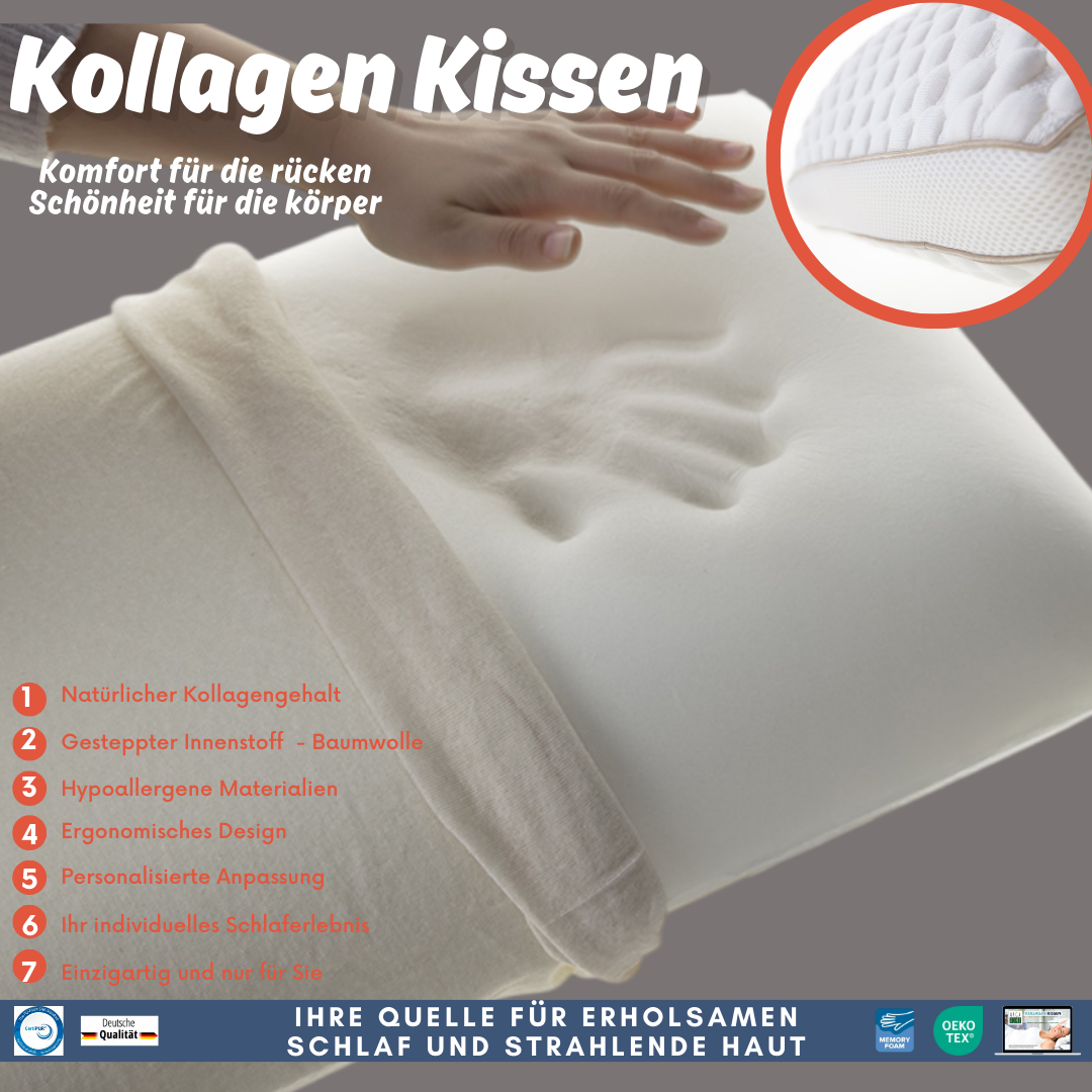 Arga Home Nackenstützkissen Orthopädisches Kopfkissen Kollagen Kissen Nackenkissen 60x40