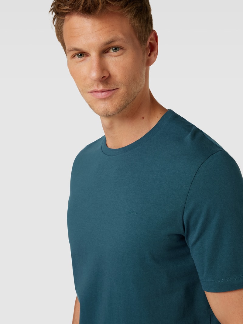T-Shirt mit Label-Detail Modell 'BASIC' in türkis