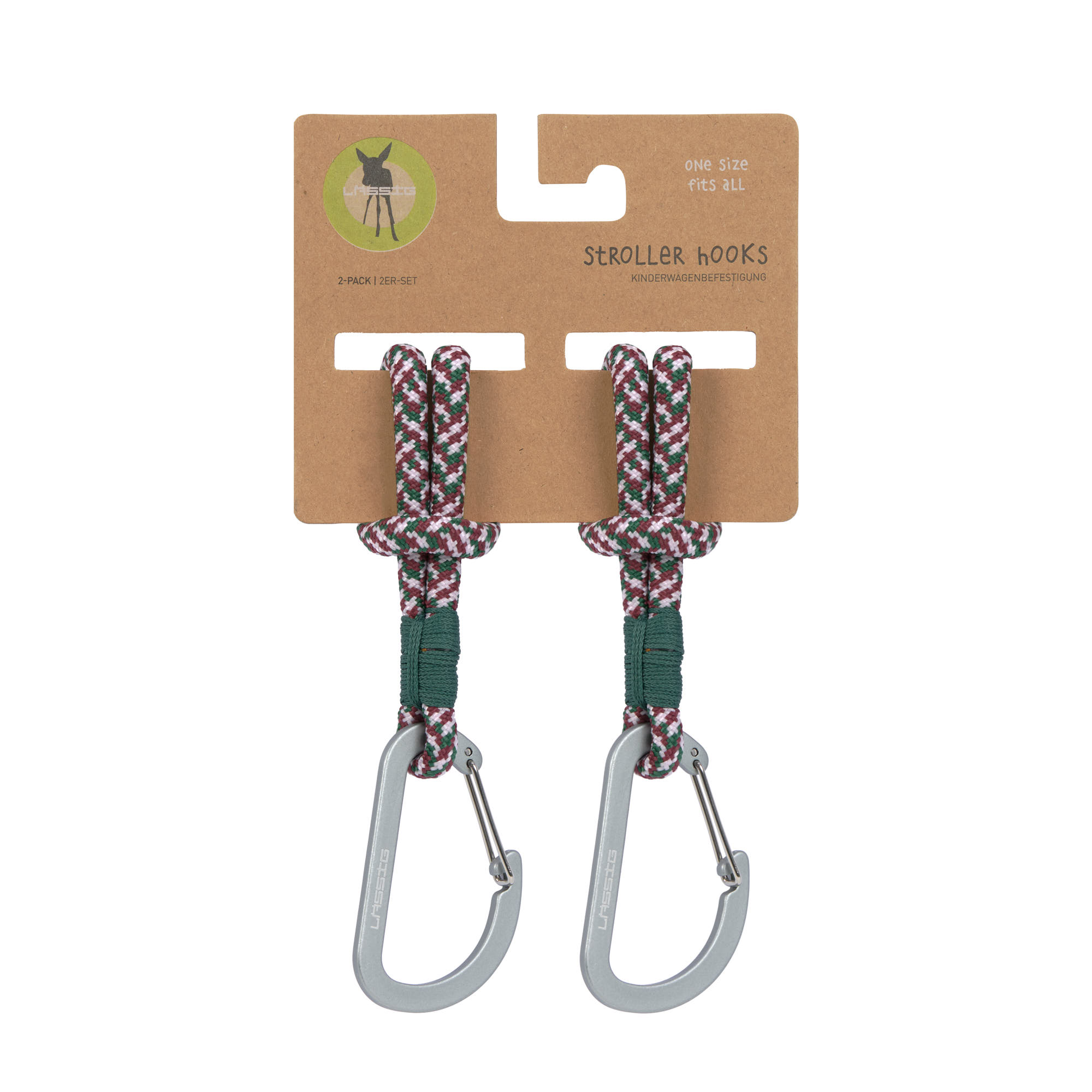 Kinderwagenhaken 2er Set - Karabiner, Grün Lila