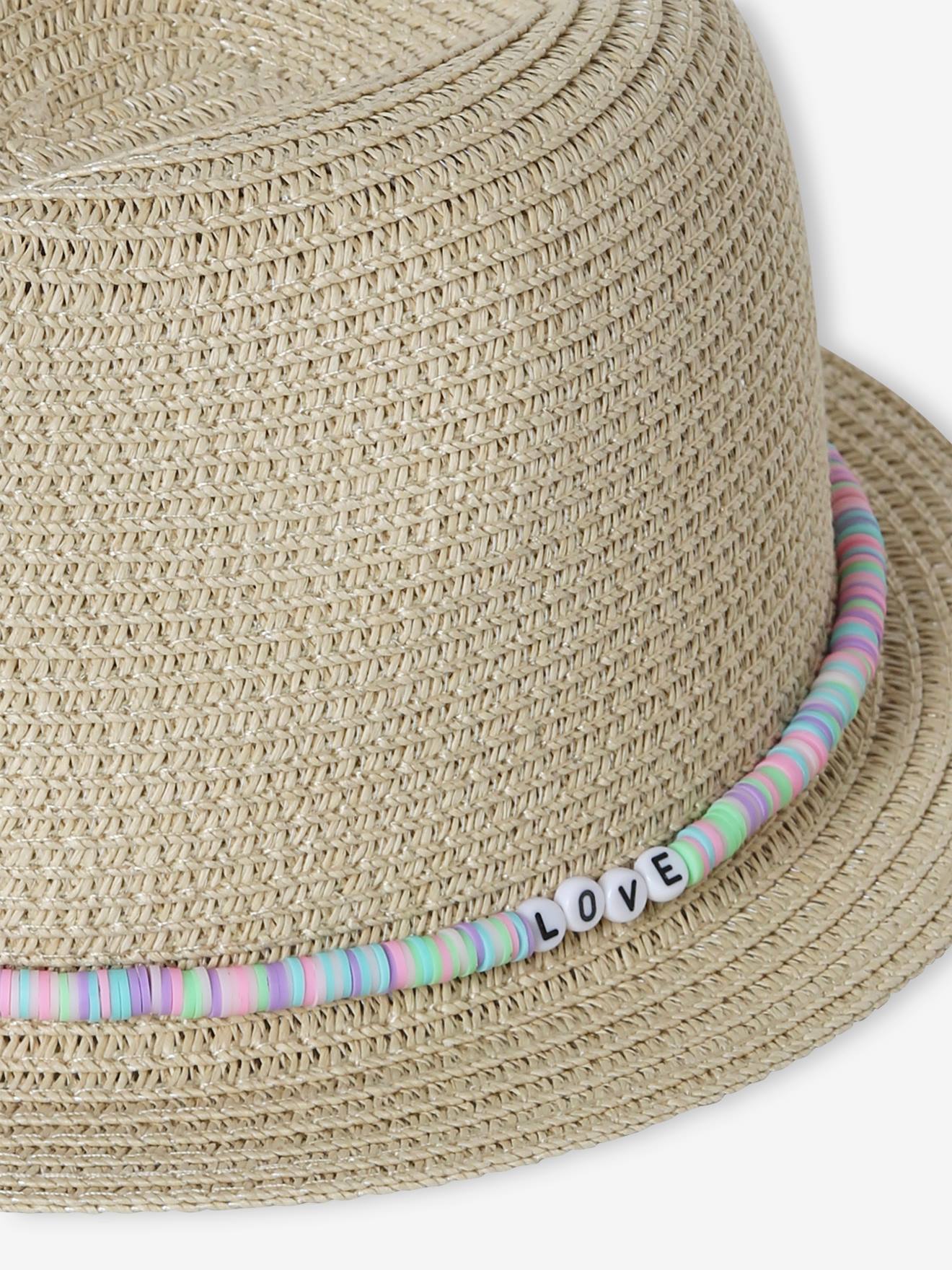 Vertbaudet Mädchen Sonnenhut mit Perlen, Stroh-Optik - sand