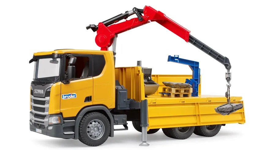 BRUDER - Scania Super 560R Baustellen-LKW mit Kran und 2 Paletten