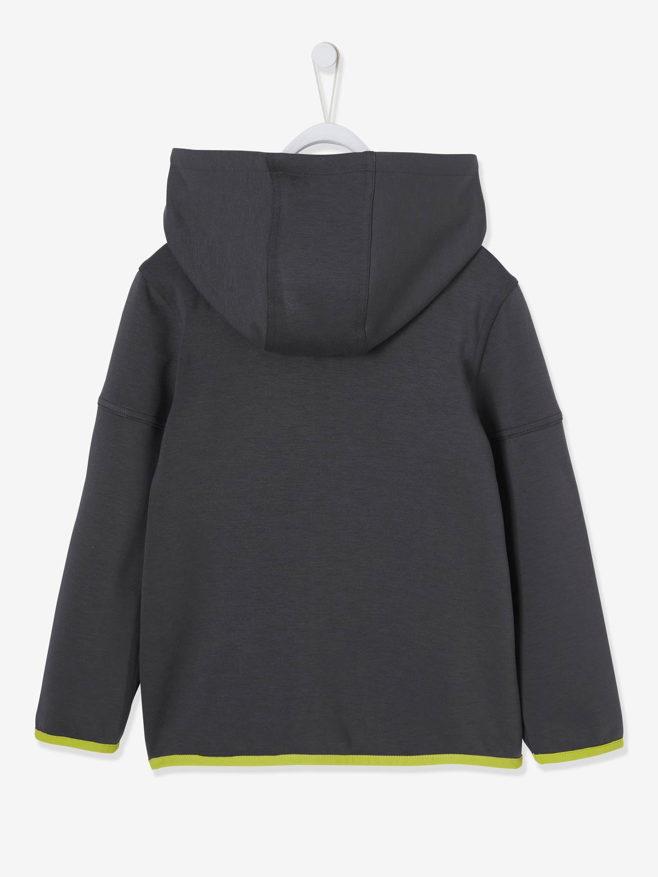 Sweat de sport garçon matière technique détails fluo gris béton