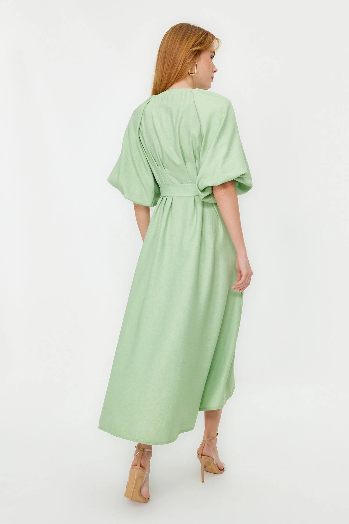 Trendyol Modest  Grünes gewebtes Leinenkleid TCTSS24EB00014