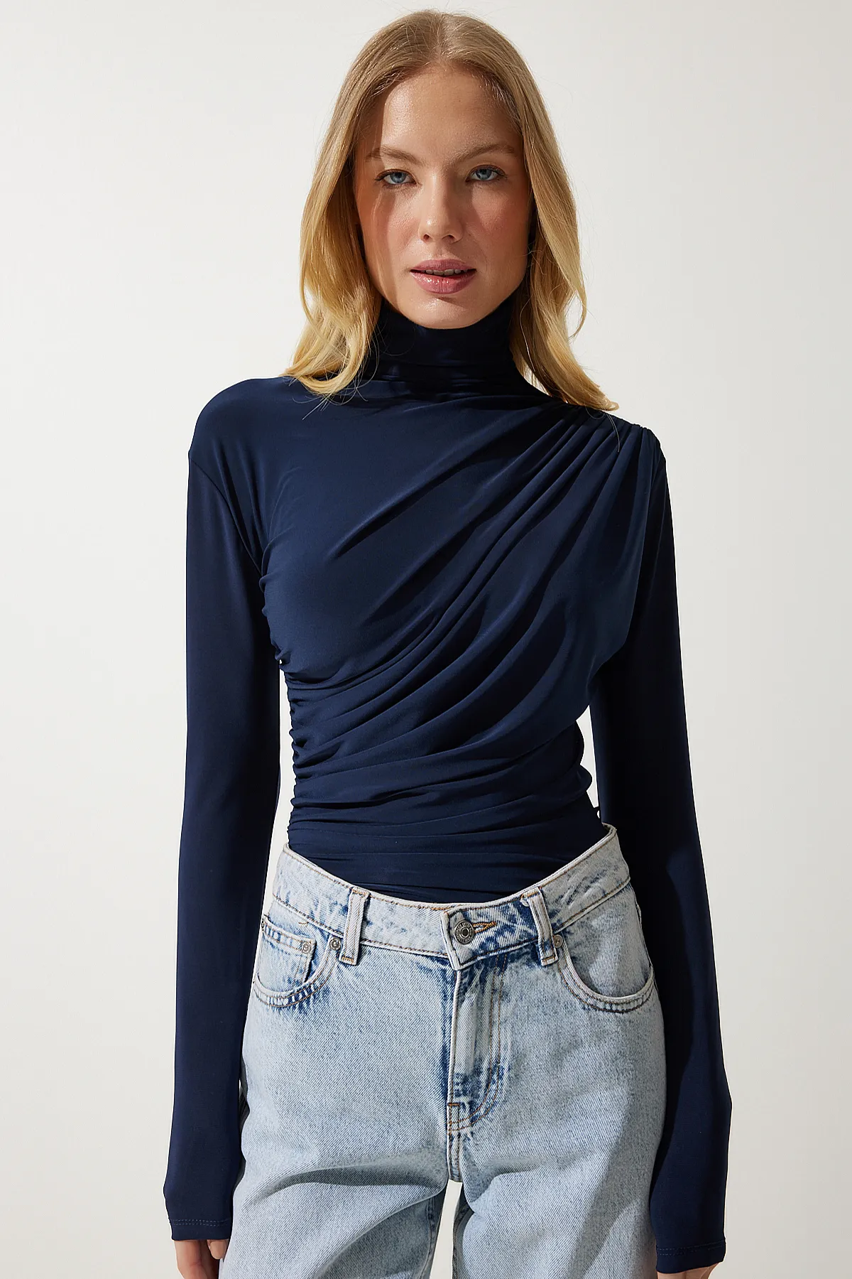 Happiness İstanbul  Bluse - Dunkelblau - Slim Fit