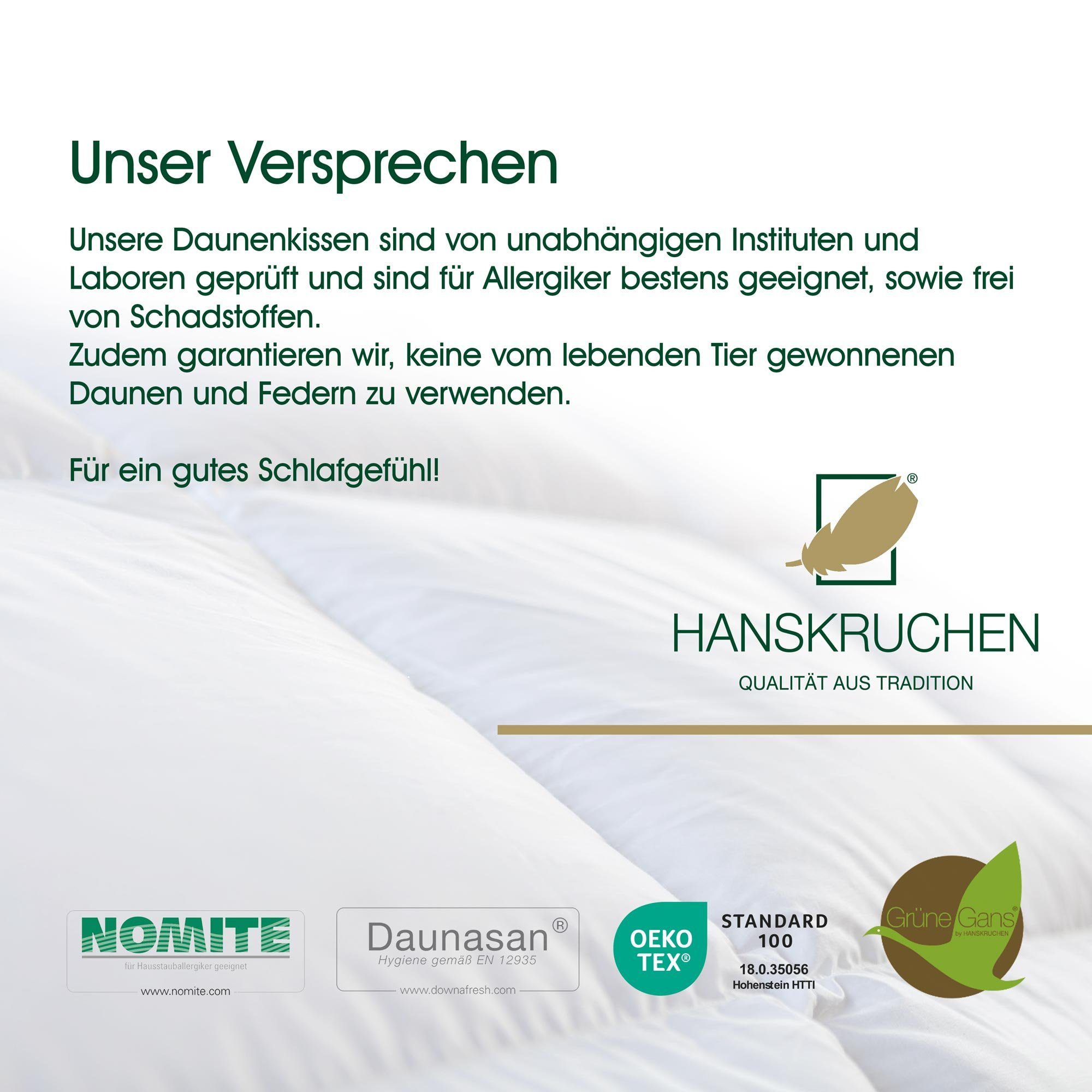Daunenkissen Nobel House, HANSKRUCHEN, Füllung: 70% Federchen, 30% Daunen, Bezug: 100% Baumwolle, Mittel 40x80 cm, hergestellt in Deutschland, allergikerfreundlich
