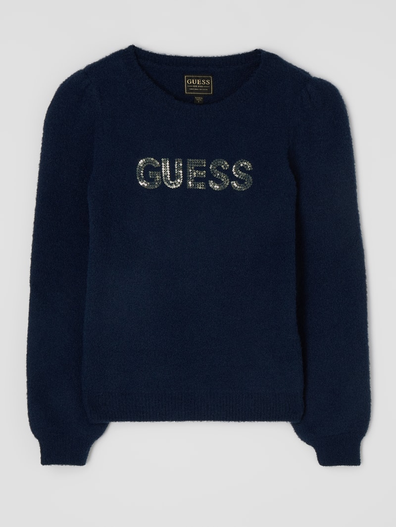Pullover mit Logo aus Pailletten in marineblau