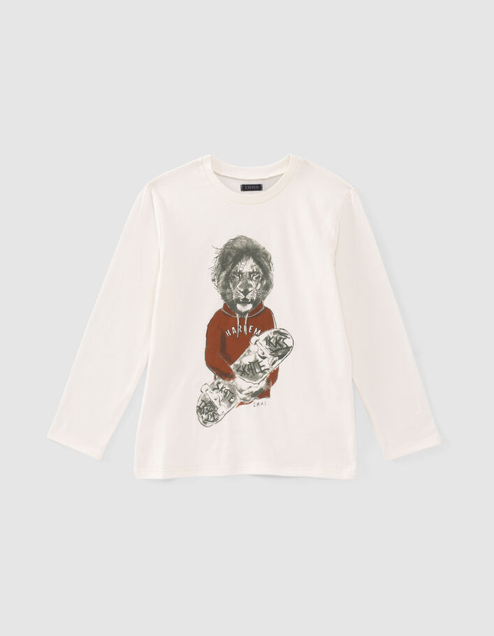 T-shirt écru visuel lion-skateur garçon