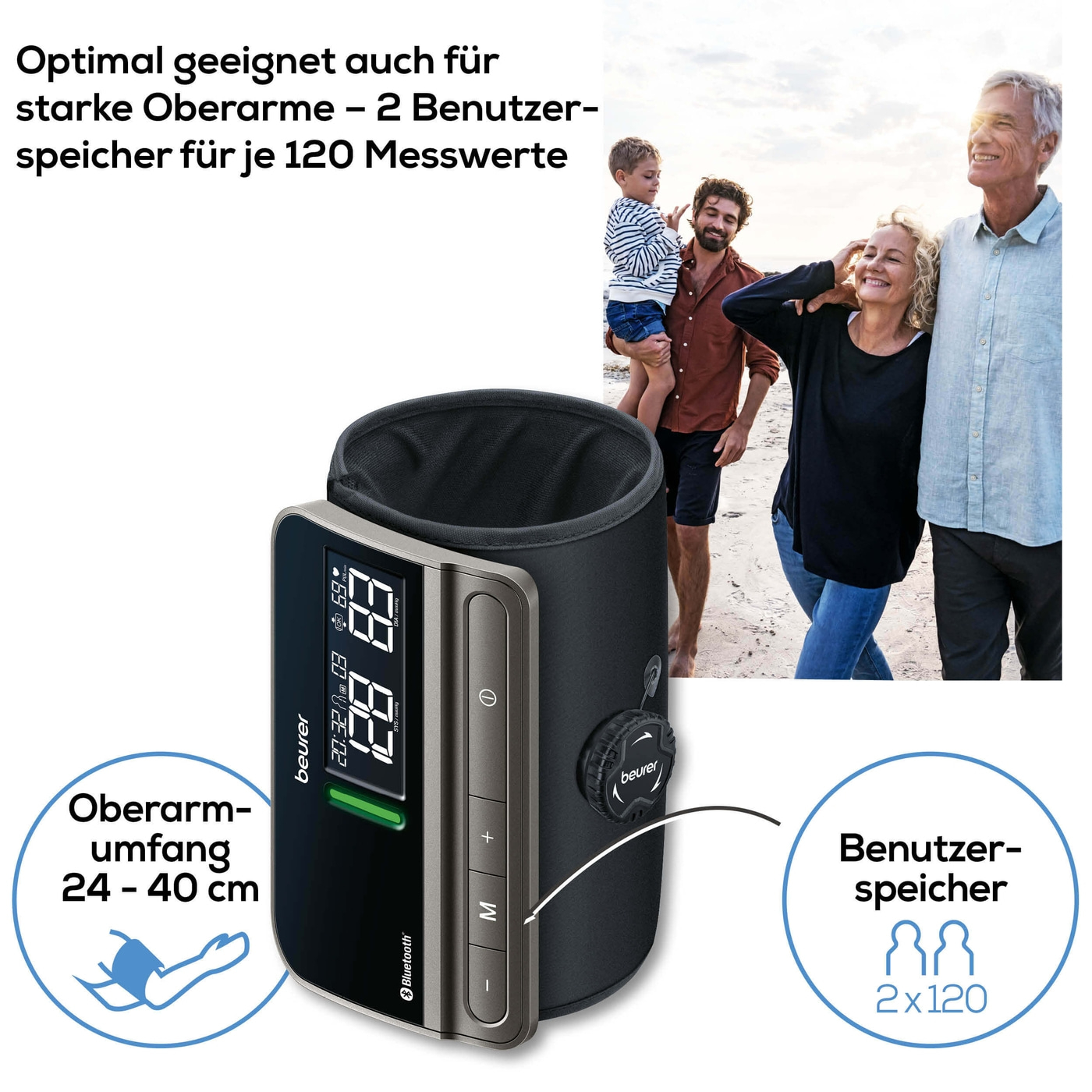 Beurer Blutdruckmessgerät BM 81 easyLock-Bluetooth® Oberarm-Blutdruckmessgerät mit Inflation-Technology & easyLock-Manschette