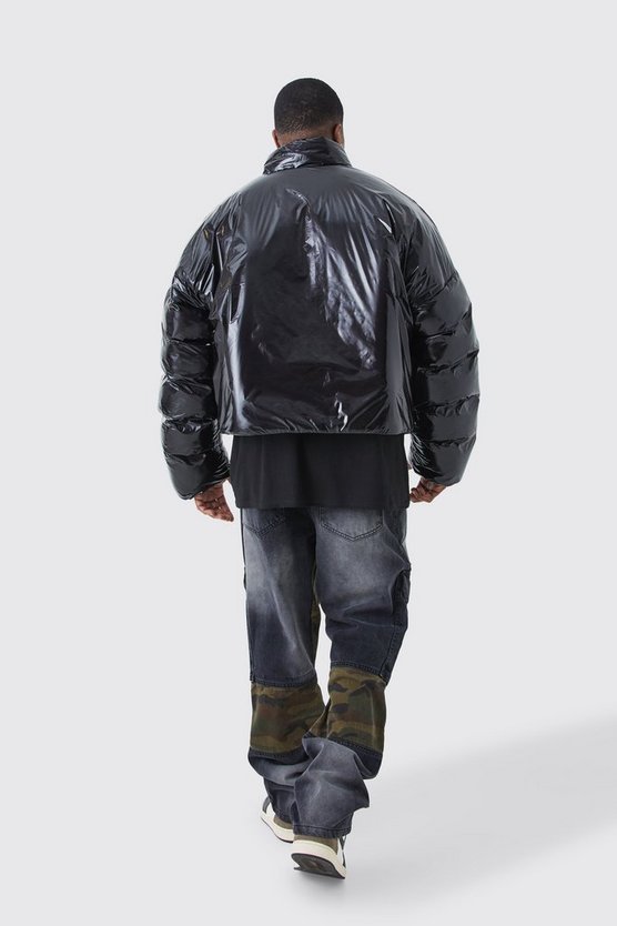 Plus kastige gepolsterte hochglänzende Bomberjacke