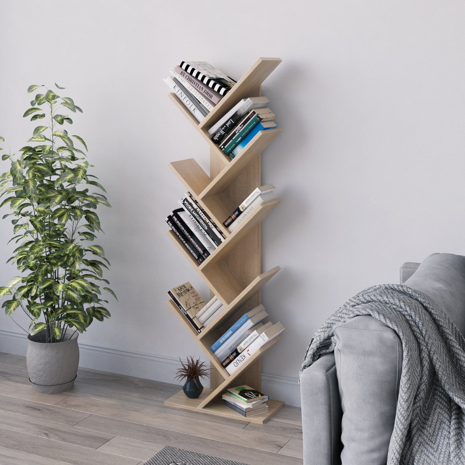 Mondeer Bücherregal in Baumform aus Holz Bücherschrank, Würfelregal exquisites 9 lagiges, einfaches Design und Platzsparen